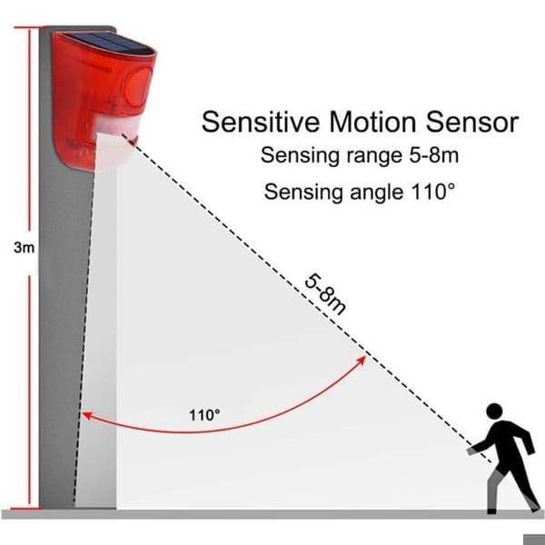 Solarlarm bevægelsessensor - Standard - 110 dB - Detektion 8 m - Autonomi 30 dage