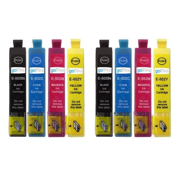 Sæt med 4 Epson 502XL blækpatroner Kompatible - non-OEM (8 blæk) - Go Inks