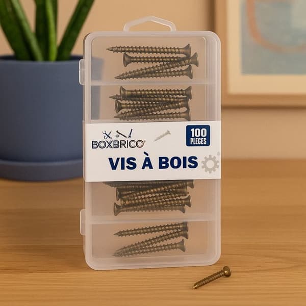 Vis til Træ - BOXBRICO - Sæt af 100 - 5 Størrelser - Solid Stål - Fased Hoved