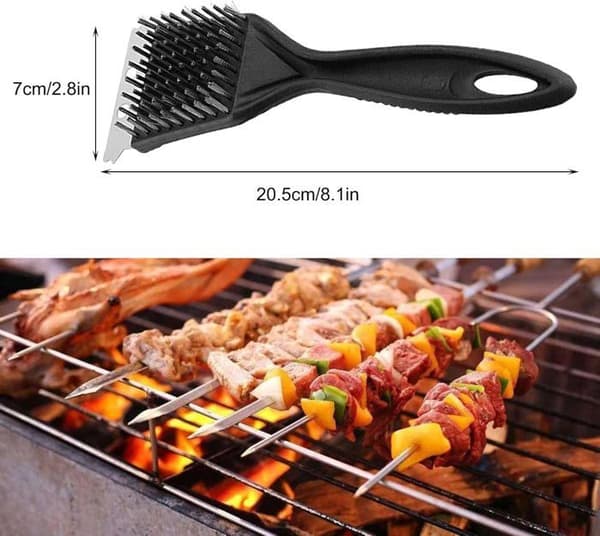 Grillbørste - Metal grillbørste - Rustfrit stål - 2 dele - Nem at bruge - Sort Metall