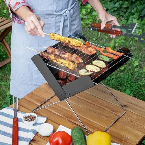 Mini bærbar sammenklappelig kulgrill FOLDCUE, Kontorgrill, Sort [354]