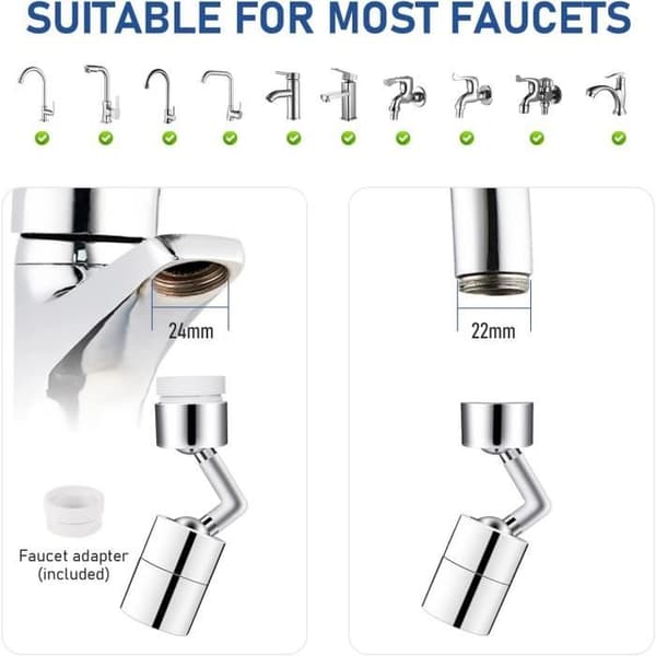 Vandhane AERATOR - CLOUDSEMI - 720° Drejbar - 2 Tilstande - Adapter Inkluderet - Grå Grå