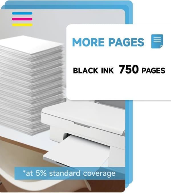 Blækpatron - Inkyeah - 62 XL Sort - Kompatibel med HP - Ydelse 750 sider - Generisk tilbehør