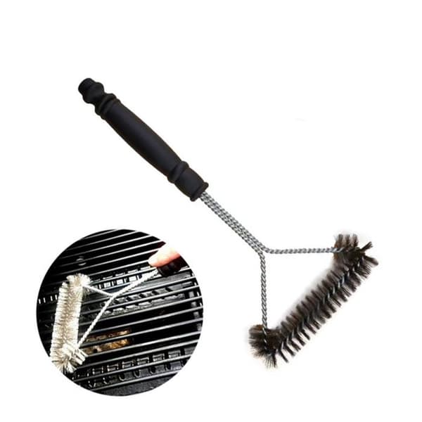 Svart triangulär grillborste, precis rengöring, robust, idealisk för grillning, lätt att hantera.