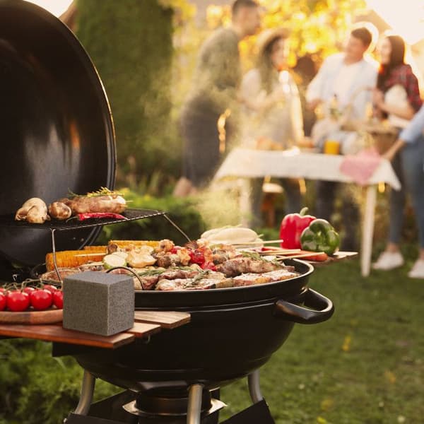 Relaxdays Sæt med 3 pimpsten, tilbehør til grill, ovn, 2 størrelser, genanvendelige, effektive, mursten, grå grå