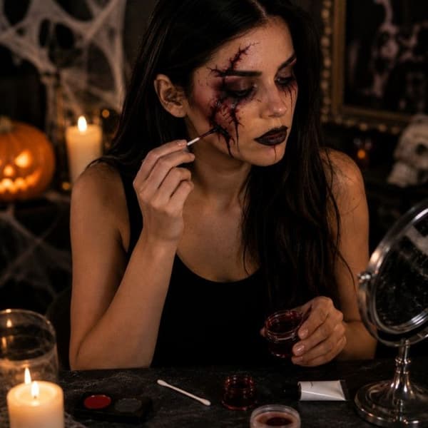 Kit Blodige Ar Halloween – Fake Blod, Makeup, Flydende Latex og Modellervoks, Realistisk Wound Effekt