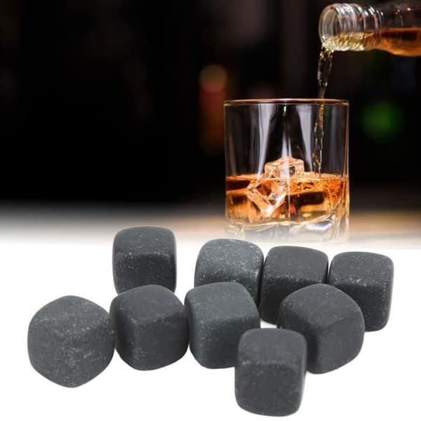 Whiskysten sæt - GOTOTOP - Basalt - Opbevaringspose - Hurtig afkøling - Grå farve