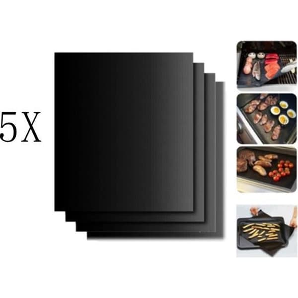 Grillmatte til barbecue - BBQ Grill Mat - Sæt af 5 - 40 x 33 cm - Non-stick Svart