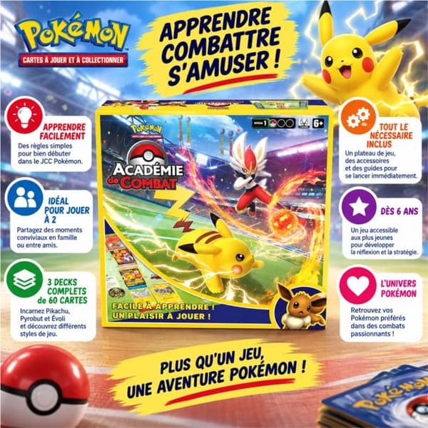 Coffret JCC - ASMODÉE - Pokémon Kampakademi 2. Udgave - 3 dæk 60 kort - Spilleplade til 2 spillere - Inkluderede tilbehør Multifarvet