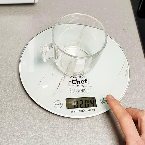 Köksvåg - BON APPETIT - Digital rund - Precision 1g - Kapacitet 5kg - Marmor effekt Effekt vit marmor