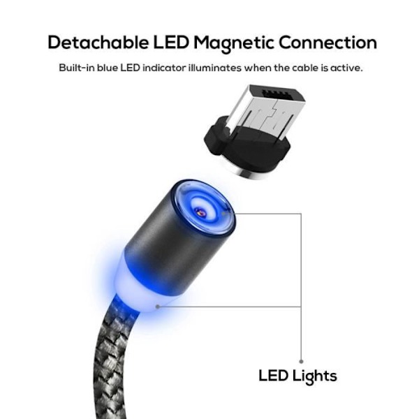 2A Magnetisk Typ C & Micro USB Laddare Strömadapter för Android bv840 som visat
