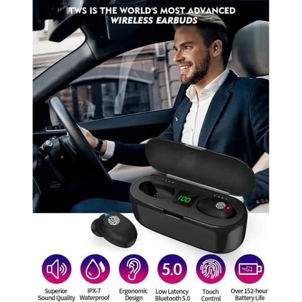 F9 Langattomat Bluetooth In-ear -kuulokkeet A677-laukussa