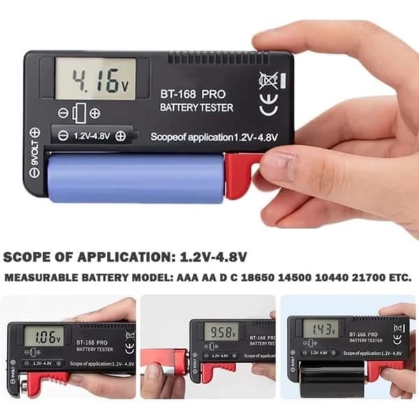 Digital batteritestare - Hög precision - LCD-skärm - Kompatibel AA, AAA, 9V, C, D -