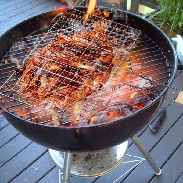 10ST Dubbelgaller grill - 34 x 22 cm - Kromat stål - Trähandtag - Låssystem GRILL