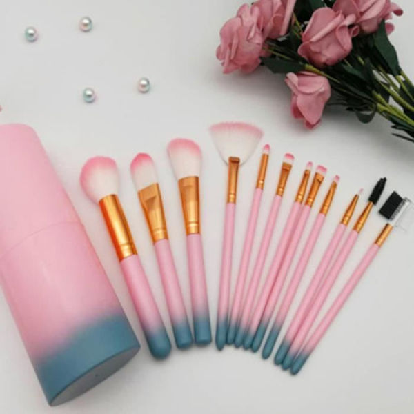 Makeup Brushes Kit - Skönhet - 12 delar - Gradient Pink - Plasthandtag - Nylonhår Gradient rosa
