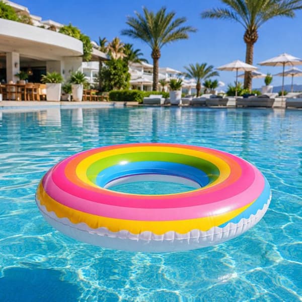 Rund Regnbue Badering 80 cm Oppustelig til Pool og Strand – Sjov Flydemad til Sommer, Ferier og Vandlege