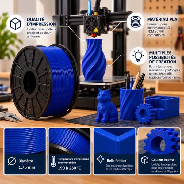 Filament PLA Mørkeblå 1,75 mm 1 kg – 3D-print FDM / FFF – 190 til 230 °C