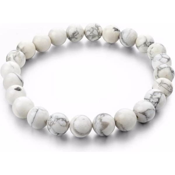 Armbånd - Lithoterapi - Naturlig Howlite - Elastisk - Forankring - Afslapning Svart vit