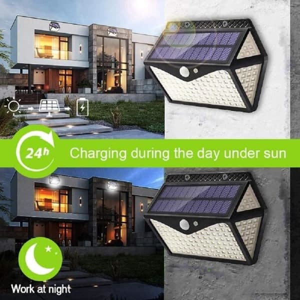 Solcellelampe Udendørs 100 LED, 3 Intelligente Tilstande Sollys Udendørs Med Solbevægningssensor