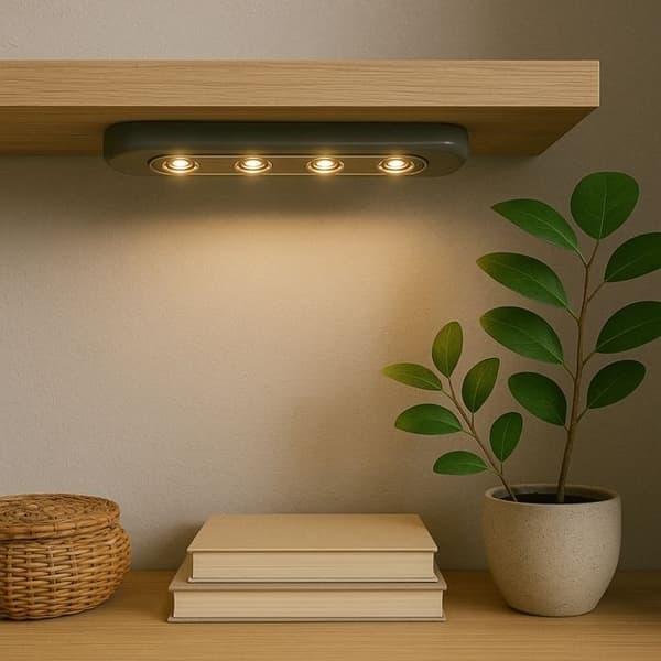 Tryckknappslampa LED - BOXELEC - 18 cm - Trådlös - Kompakt design - Innan belysning grå