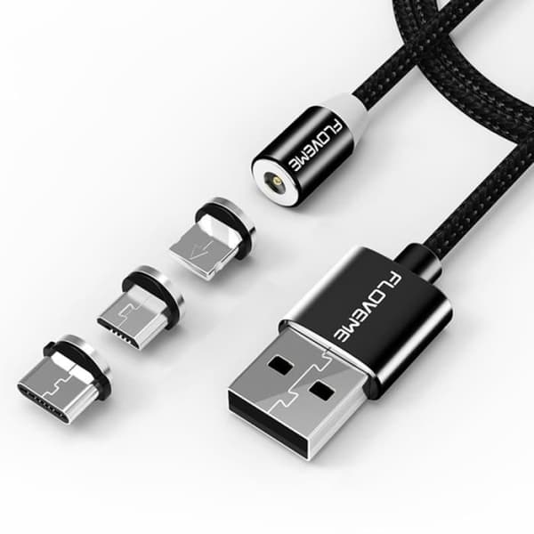 Reservehoved (Micro-USB) - WEWOO - IP8F5092 - Magnetisk nylonkabel - 1 m - Sort Svart