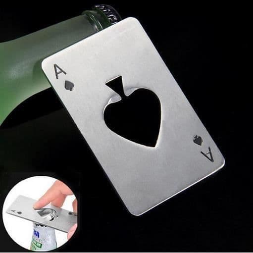 Ølåbner i rustfrit stål formet som et poker A