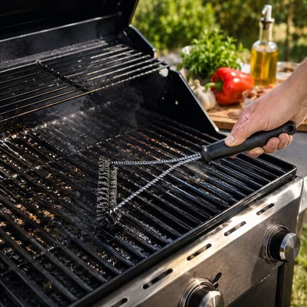 Grillbørste i Rustfrit Stål 30 cm Triangulær med Metalbørster – Rengøringsaccessory til Grillrist