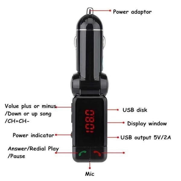 Trådløs LCD Bluetooth bil FM transmitter MP3 A2DP stereo musikafspiller USB oplader handsfree til ISO Android