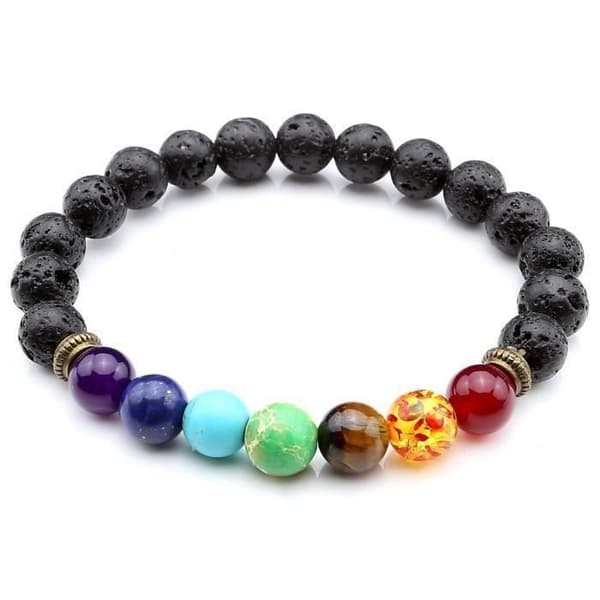 Armbånd til kvinder og mænd, tibetansk, justerbart, elastisk, 8 mm, 7 chakra lava perler FS71CF