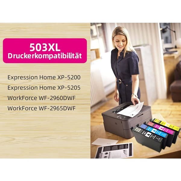 Sæt med 4 kompatible blækpatroner 503XL til Expression Home XP-5200 XP-5205 Workforce WF-2960DWF WF-2965DWF