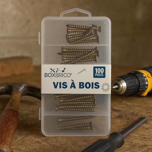 Vis à Bois - BOXBRICO - Förpackning med 100 - 5 Storlekar - Solid Stål - Fällande Huvud