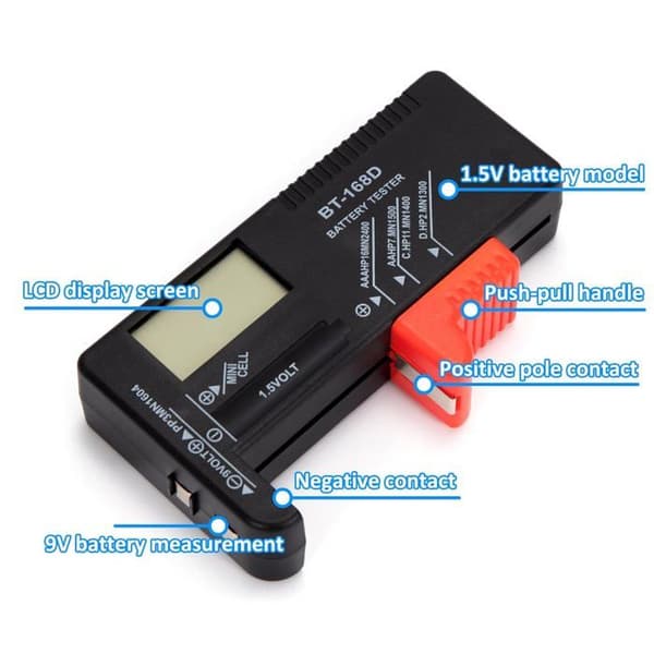 Batteritestare - Universell - Digital - Kompakt - Noggrann - Lätt att använda Svart