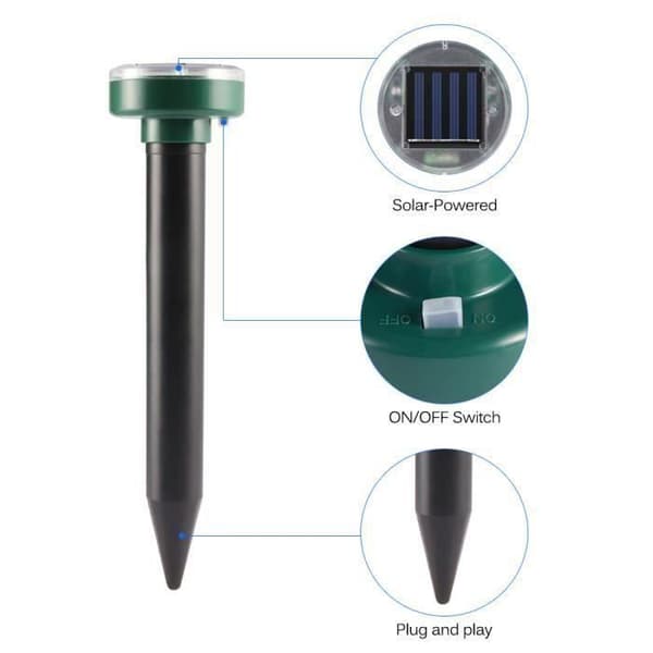 4st Solar Mole Repellents Ultraljud Pest Repeller för utomhus Inga mullvadar, inget sorkgift