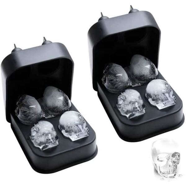 Lezed 3D Skull Ice Cube-bricka Silikon Ice Cube-bricka Form 3D Skull Head 4 Hål Ice Cube-bricka med lock för206
