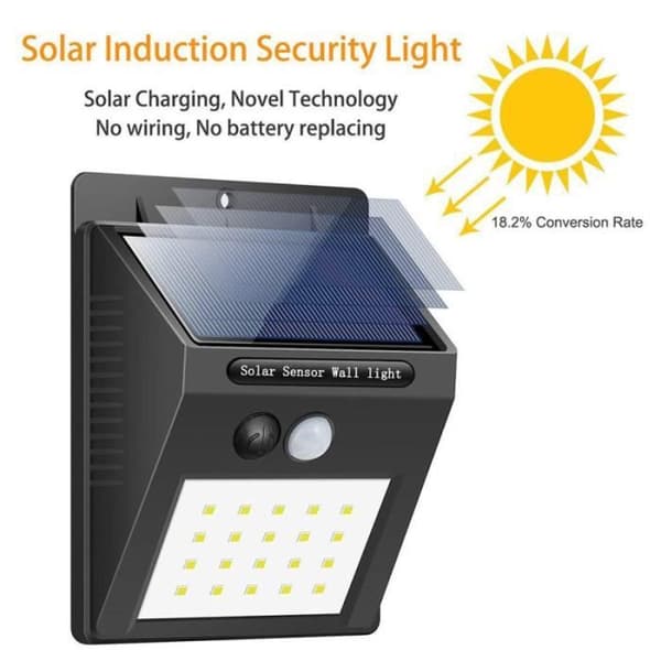 Udendørs væglampe - APPLIQUE - 20LED - Solenergi - Bevægelsessensor - Sort