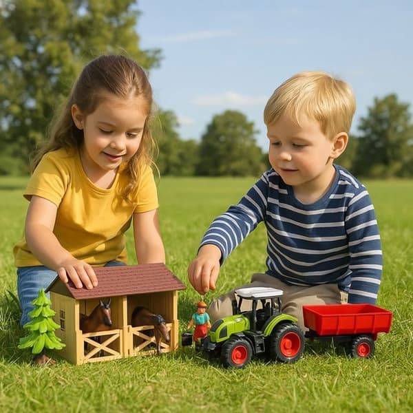 Legetøj - Mit Lille Stald - 7 Dele - Lyd- og Lys Traktor - Til Børn Fra 3 År kastanjer