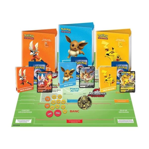Coffret JCC - ASMODÉE - Pokémon Kampakademi 2. Udgave - 3 dæk 60 kort - Spilleplade til 2 spillere - Inkluderede tilbehør Multifarvet