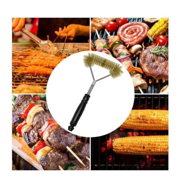 Grillborste - Triangulär - 12" (30,5 cm) - Messing- och rostfria borst - Rengöring 360°
