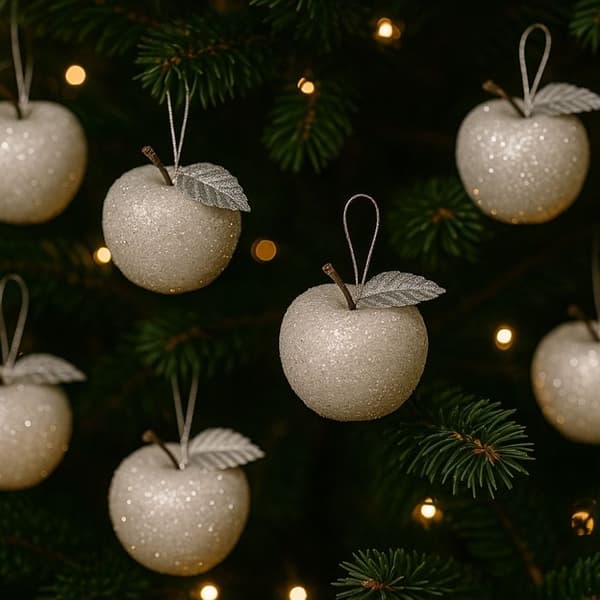 Juldekorationer - SIROCO - Paket med 18 Snöäpplen - Vit - Silver - 5 cm Vit, Silver