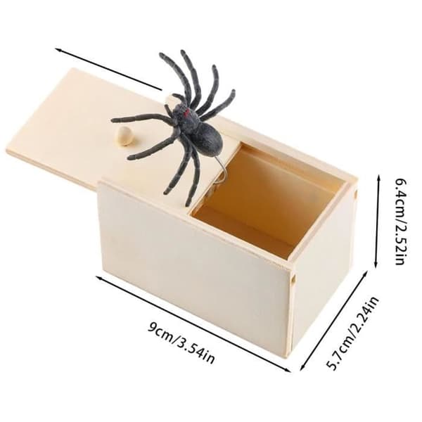 Överraskningslåda - Spindellåda - Realistisk gummispindel - Låda av massivt trä - Halloween-skämt