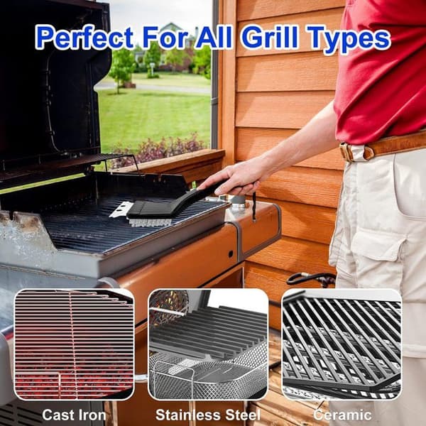 Grillbørste - Rustfrit stål - 3 dele - Hård skraber - Rustfri - Ergonomisk