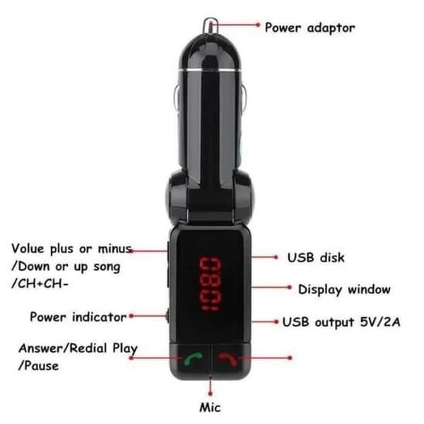 FM-lähetin - AS17488 - Bluetooth - USB-laturi - A2DP - Stereo - Musta