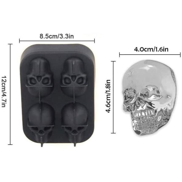 ZARRS 1 Skull Ice Cubes, Silikon Ice Forms 3D Skull Ice Cube bricka med lock för Whisky Cocktail Black Antibact, 384