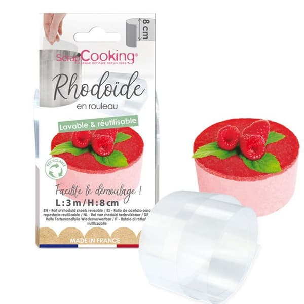 Ruban rhodoïde pour entremets 3 m x 8 cm Transparent