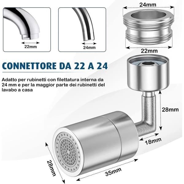 Vandhane AERATOR - CLOUDSEMI - 720° Drejbar - 2 Tilstande - Adapter Inkluderet - Grå Grå