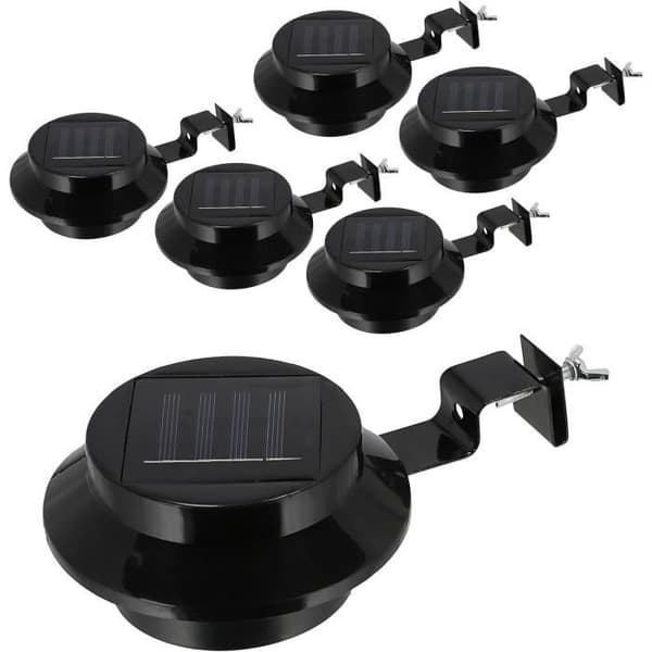 Tagbelysning - Sæt med 6 solcellelamper - Plastik - 12x6x12 cm - Solenergi - Sort