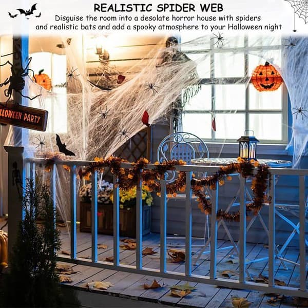 Halloween Spindelvæv - 700 Fod² - Genanvendelig - 20 Edderkopper - Polyester/Bomuld Vit