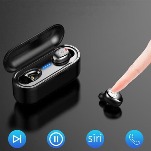 F9 Mini 5D Stereo Bluetooth Trådlös Bluetooth-hörlurar IPX7 Vattentäta sporthörlurar med 3500mA Power Button Version