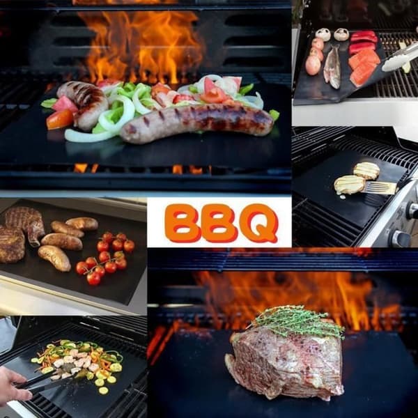 Grillnetmatte Genanvendelig Modstandsdygtig Non-stick Grill Stege Kød Sort