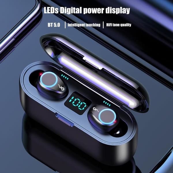 F9 Earphone BT5.0 Earbuds Double Ear Stereo Headset In Ear Headset Med Laddbox